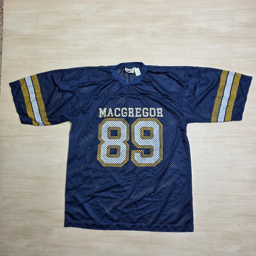 Vintage MacGregor 89 Mesh Football Jersey Mens Large Navy Blue Gold Large